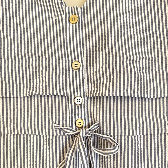 Zara Striped Sleeveless Jumpsuit w/ Button&Pockets, Adjustable Waist, Blue, Sz S - Picture 6 of 15